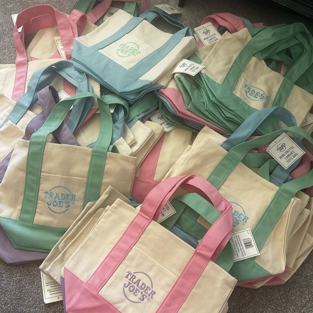 Trader Joe's Canvas Tote Bag - Pink, Green, Blue & Purple available. 12$ each.